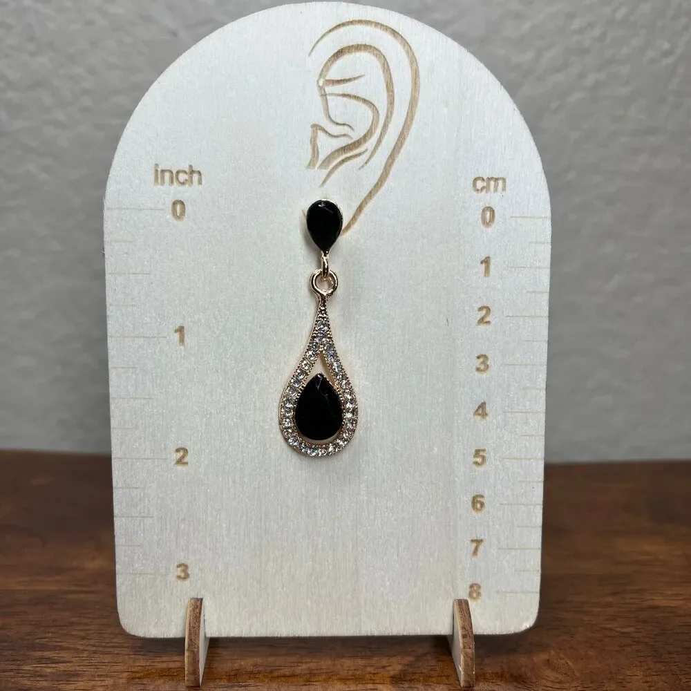 Teardrop Drop Earrings clutch back Earrings Cubic Zirconia Golden Tone Romantic